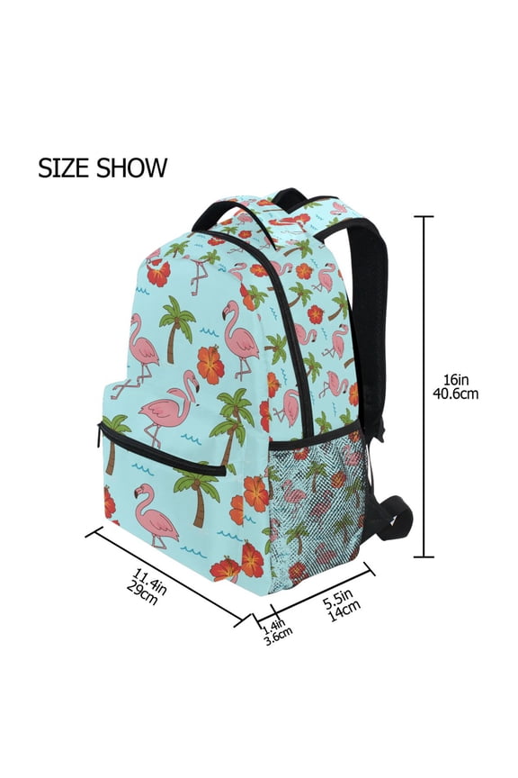 BZSMCE Backpack Schoolbag 15L/18L 2-SIZE Flamingo Coconut Tree Pattern Pattern For the Backbags