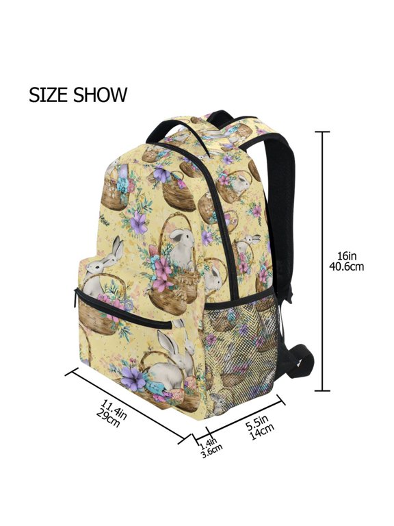 BZSMCE Backpack Schoolbag 15L/18L 2-SIZE Flower Basket Rabbit Pattern Pattern For the Backbags