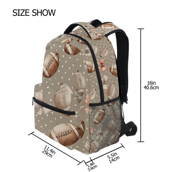 BZSMCE Backpack Schoolbag 15L/18L 2-SIZE Football Bows Pattern Pattern Pattern For the Backbags