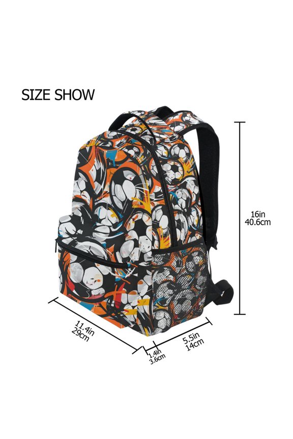 BZSMCE Backpack Schoolbag 15L/18L 2-SIZE Football Watercolor Paint Stacked Pattern Pattern Pattern For the Backbags
