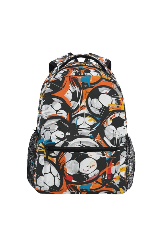 BZSMCE Backpack Schoolbag 15L/18L 2-SIZE Football Watercolor Paint Stacked Pattern Pattern Pattern For the Backbags