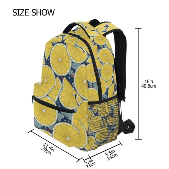 BZSMCE Backpack Schoolbag 15L/18L 2-SIZE Fruit Yellow Lemon Pattern Pattern For the Backbags