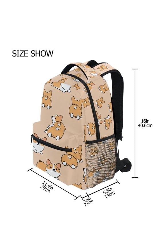 BZSMCE Backpack Schoolbag 15L/18L 2-SIZE Funny Lovely Dog Welsh Pattern Pattern For the Backbags