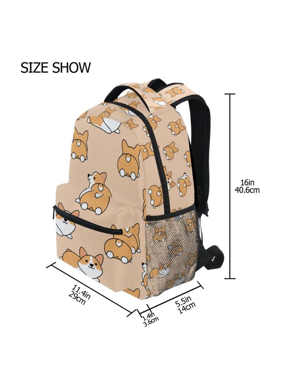 BZSMCE Backpack Schoolbag 15L/18L 2-SIZE Funny Lovely Dog Welsh Pattern Pattern For the Backbags