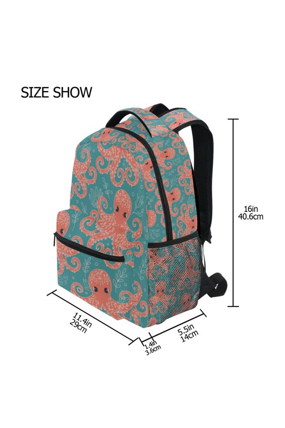 BZSMCE Backpack Schoolbag 15L/18L 2-SIZE Funny Octopus Sea Leaves Pattern Pattern For the Backbags