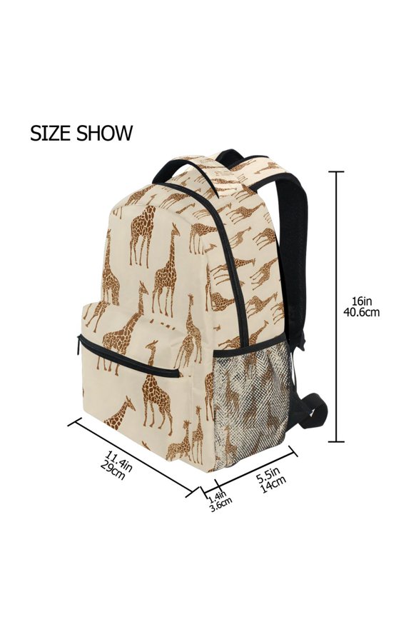 BZSMCE Backpack Schoolbag 15L/18L 2-SIZE Giraffe Spots in Shades Pattern Pattern Pattern For the Backbags
