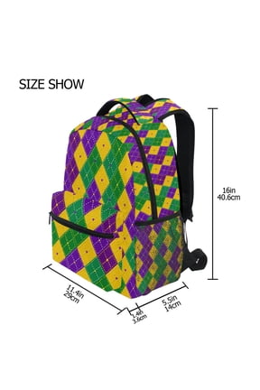 BZSMCE Backpack Schoolbag 15L/18L 2-SIZE Green Diamond Plaid Pattern Pattern For the Backbags