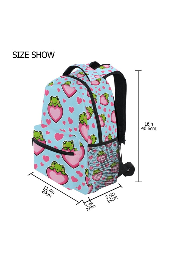 BZSMCE Backpack Schoolbag 15L/18L 2-SIZE Heart Shaped Frog Pattern Pattern For the Backbags