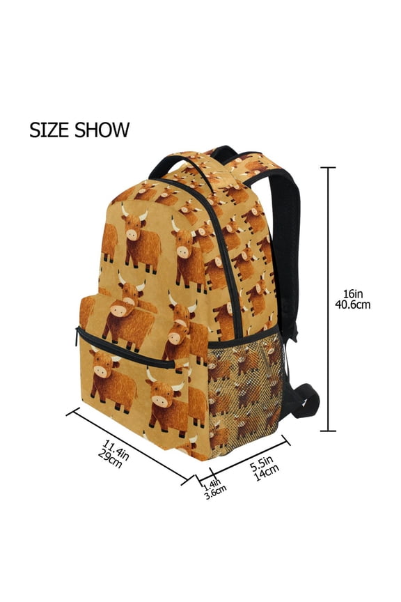 BZSMCE Backpack Schoolbag 15L/18L 2-SIZE Highland Cattle Yellow Background Pattern Pattern For the Backbags