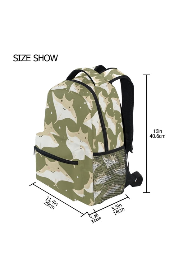 BZSMCE Backpack Schoolbag 15L/18L 2-SIZE Manta Ray Pattern Pattern For the Backbags