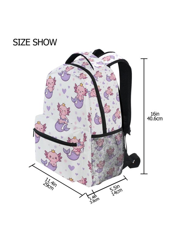 BZSMCE Backpack Schoolbag 15L/18L 2-SIZE Mermaid Axolotl Pattern Pattern For the Backbags