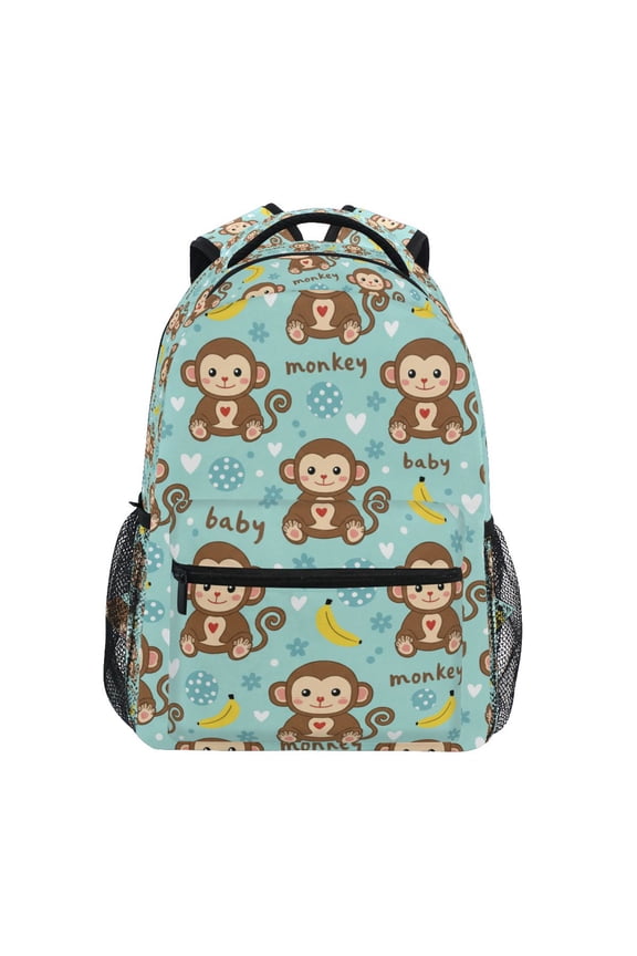 BZSMCE Backpack Schoolbag 15L/18L 2-SIZE Monkey Bananas Pattern Pattern For the Backbags
