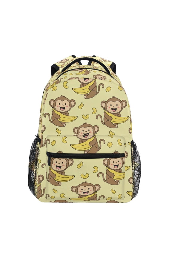 BZSMCE Backpack Schoolbag 15L/18L 2-SIZE Monkey Bananas Pattern Pattern For the Backbags
