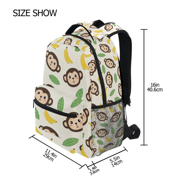 BZSMCE Backpack Schoolbag 15L/18L 2-SIZE Monkey with Banana and Leaves Pattern Pattern For the Backbags