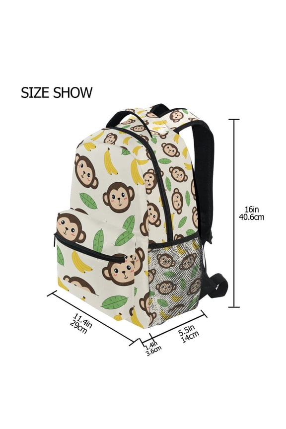 BZSMCE Backpack Schoolbag 15L/18L 2-SIZE Monkey with Banana and Leaves Pattern Pattern For the Backbags