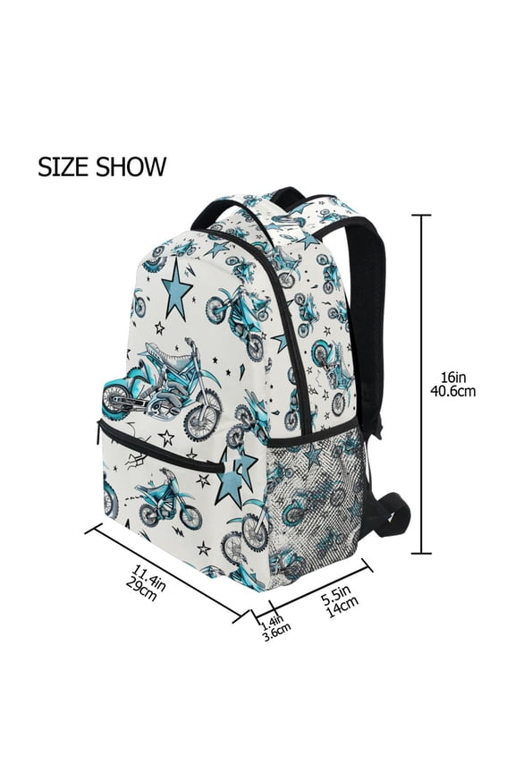 BZSMCE Backpack Schoolbag 15L/18L 2-SIZE Motorcycle Blue Pattern Pattern Pattern For the Backbags