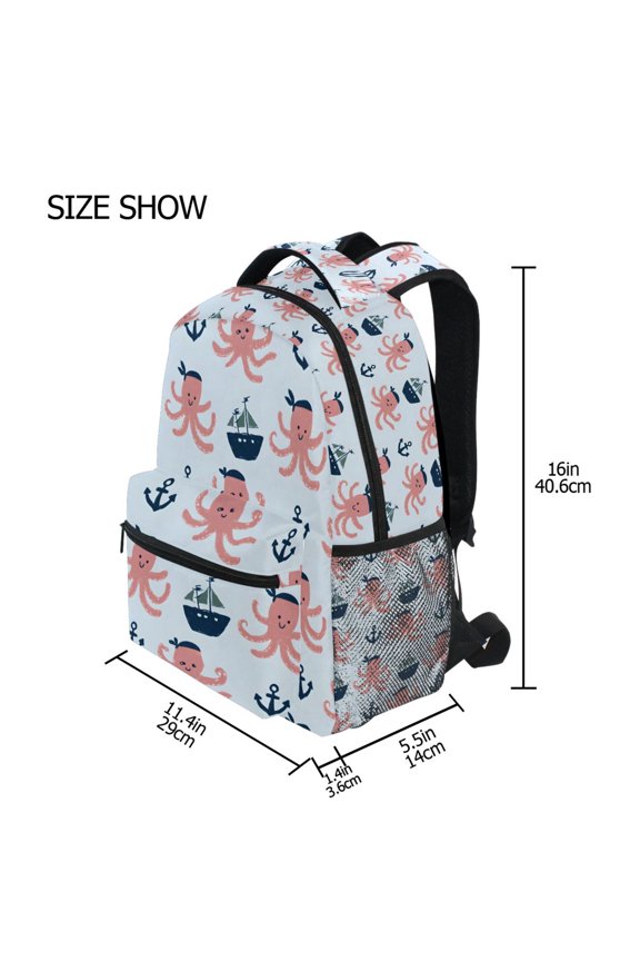 BZSMCE Backpack Schoolbag 15L/18L 2-SIZE Octopus Anchor Ship Pattern Pattern Pattern For the Backbags