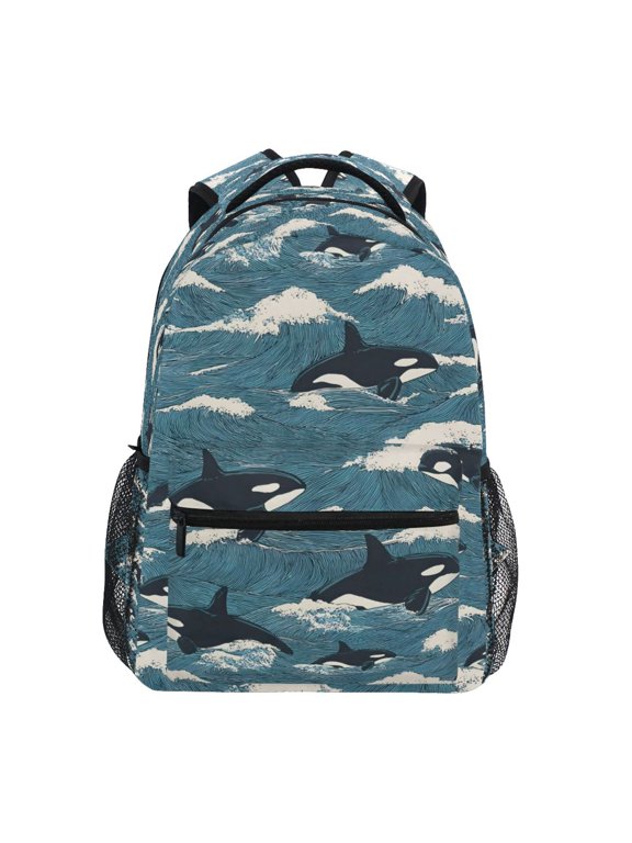 BZSMCE Backpack Schoolbag 15L/18L 2-SIZE Orca Waves Pattern Pattern Pattern For the Backbags
