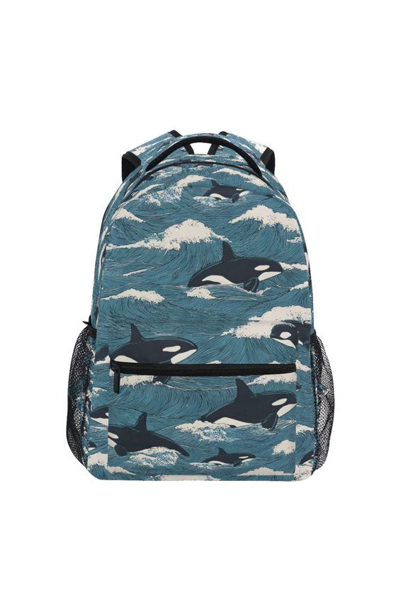 BZSMCE Backpack Schoolbag 15L/18L 2-SIZE Orca Waves Pattern Pattern Pattern For the Backbags
