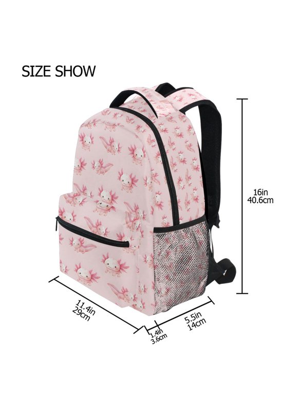 BZSMCE Backpack Schoolbag 15L/18L 2-SIZE Pink Axolotls Illustrat Pattern Pattern Pattern For the Backbags