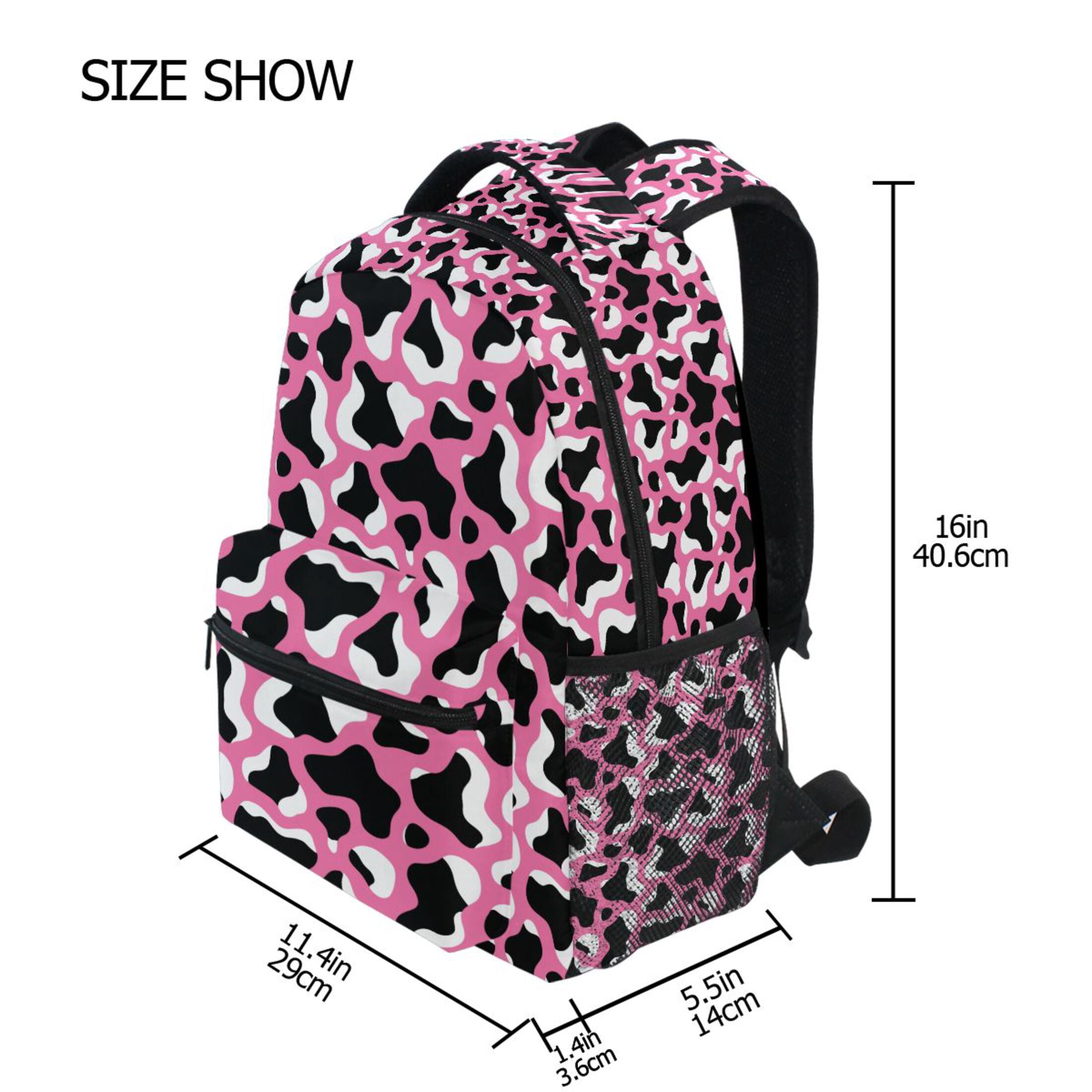 BZSMCE Backpack Schoolbag 15L/18L 2-SIZE Pink Background Cow Print Pattern Pattern Pattern For the Backbags