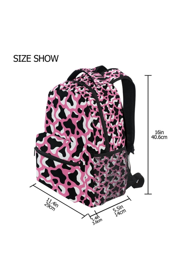BZSMCE Backpack Schoolbag 15L/18L 2-SIZE Pink Background Cow Print Pattern Pattern Pattern For the Backbags