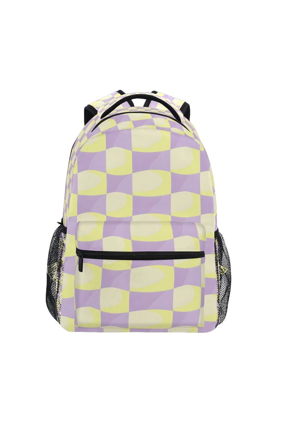BZSMCE Backpack Schoolbag 15L/18L 2-SIZE Purple and Yellow Checkerboard Pattern Pattern Pattern For the Backbags