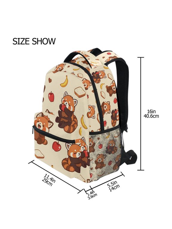 BZSMCE Backpack Schoolbag 15L/18L 2-SIZE Red Panda Apple Bread Banana Pattern Pattern Pattern For the Backbags