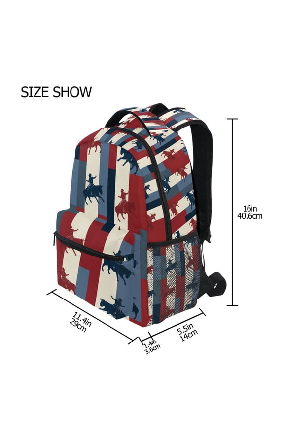 BZSMCE Backpack Schoolbag 15L/18L 2-SIZE Red White Blue Horse Pattern Pattern For the Backbags
