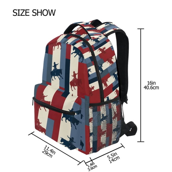 BZSMCE Backpack Schoolbag 15L/18L 2-SIZE Red White Blue Horse Pattern Pattern For the Backbags