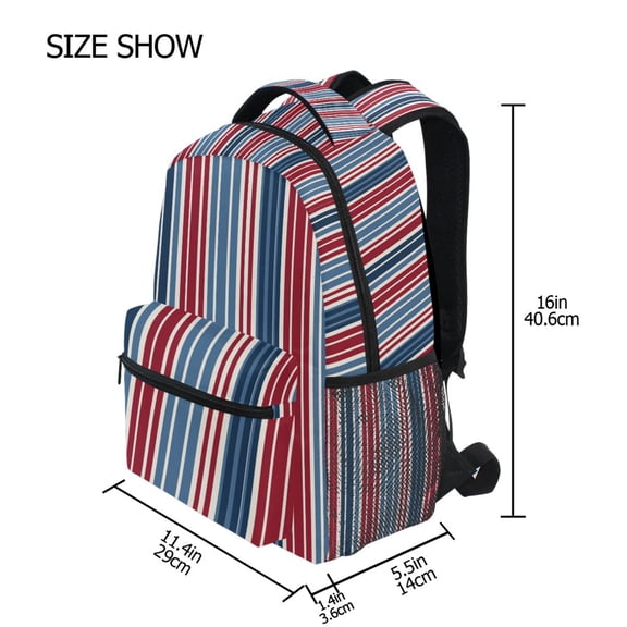 BZSMCE Backpack Schoolbag 15L/18L 2-SIZE Red White Blue Stripe Pattern Pattern For the Backbags