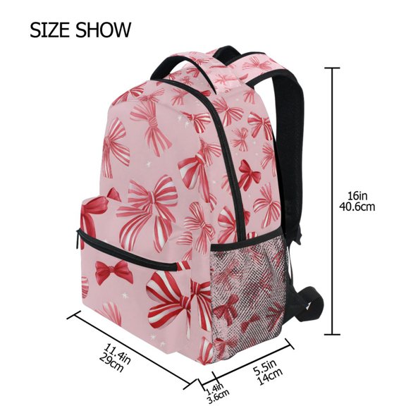 BZSMCE Backpack Schoolbag 15L/18L 2-SIZE Red White Striped Bows Pattern Pattern For the Backbags