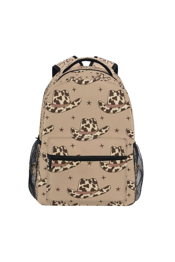 BZSMCE Backpack Schoolbag 15L/18L 2-SIZE Retro Cowboy Hats with Cow Print Wild West Pattern Pattern For the Backbags