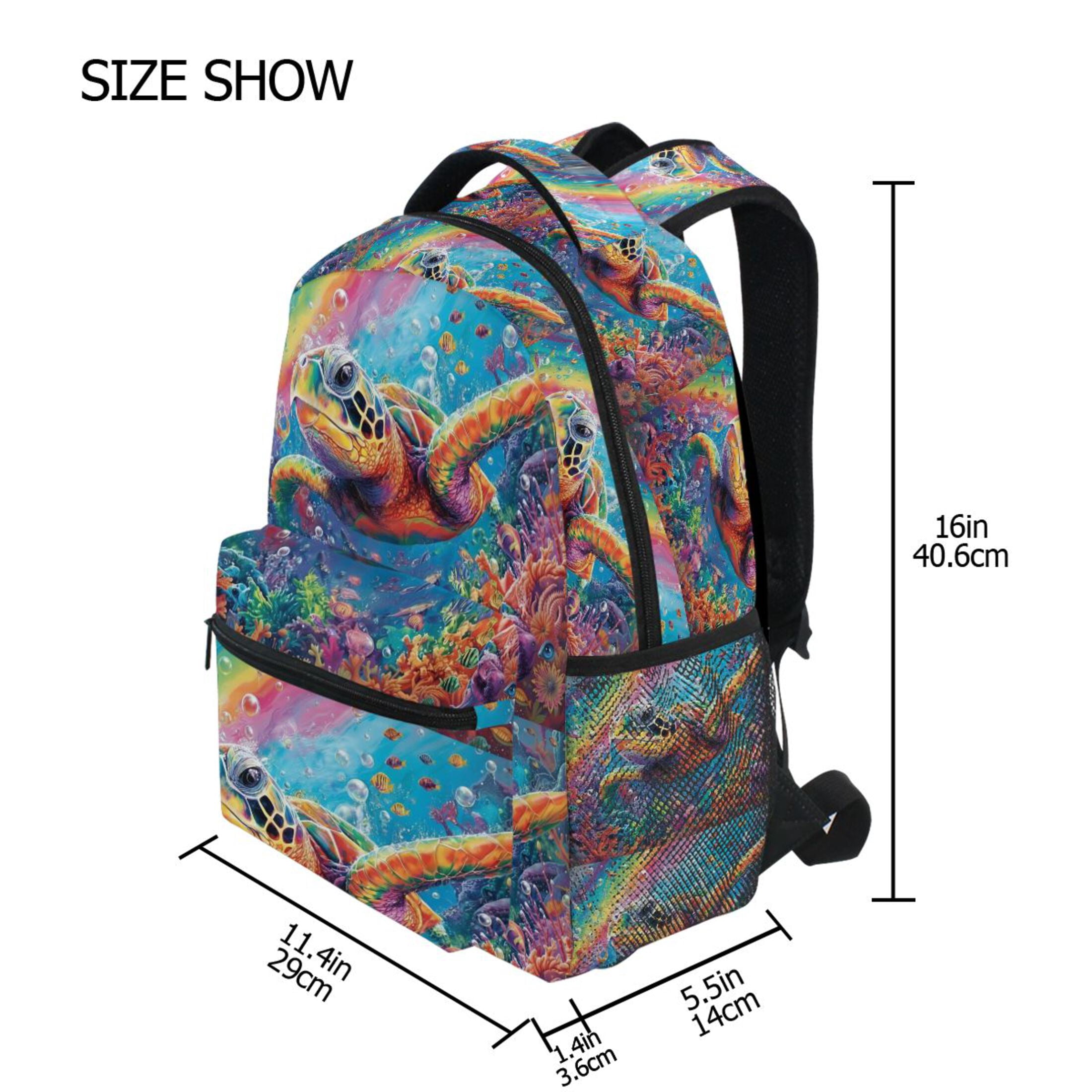 BZSMCE Backpack Schoolbag 15L/18L 2-SIZE Sea Turtle Coral Rainbow ...