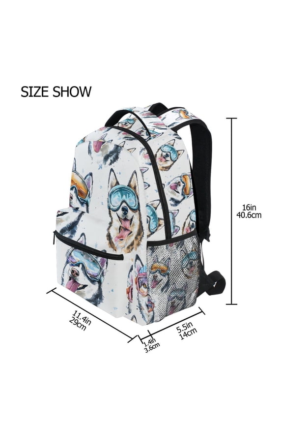BZSMCE Backpack Schoolbag 15L/18L 2-SIZE Snow Goggle Husky Pattern Pattern For the Backbags