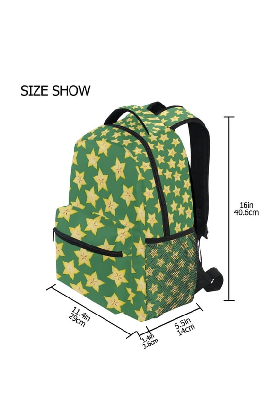 BZSMCE Backpack Schoolbag 15L/18L 2-SIZE Star-shaped Carambola Pattern Pattern Pattern For the Backbags