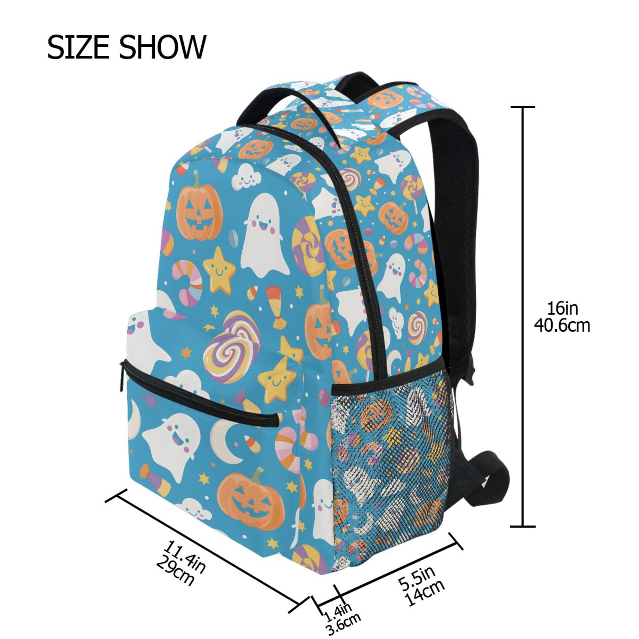 BZSMCE Backpack Schoolbag 15L/18L 2-SIZE Stars Clouds Ghost Pumpkin ...