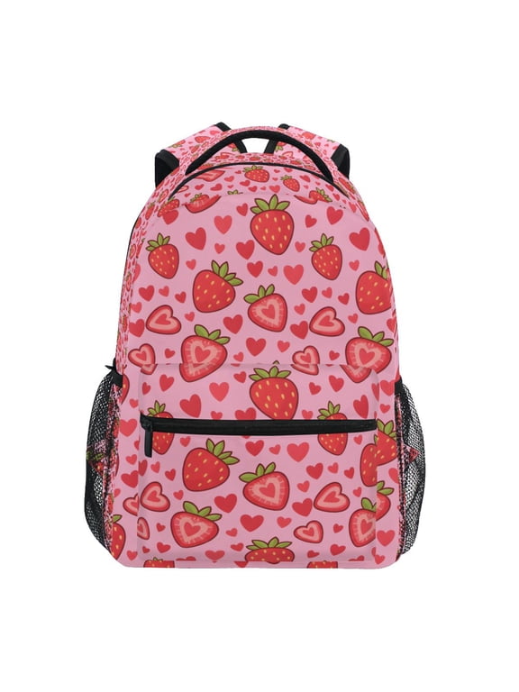 BZSMCE Backpack Schoolbag 15L/18L 2-SIZE Strawberry Heart Pattern Pattern Pattern For the Backbags