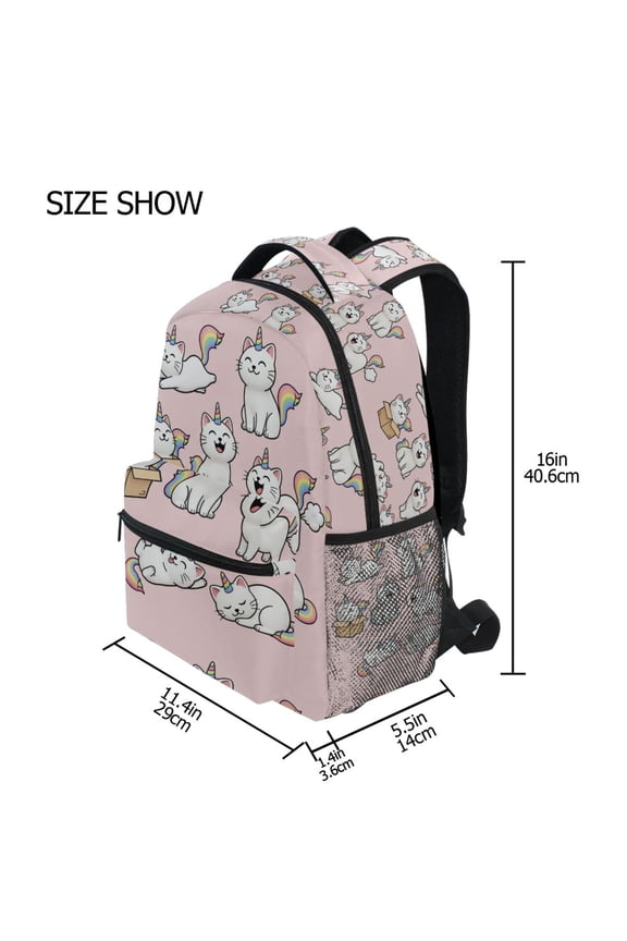 BZSMCE Backpack Schoolbag 15L/18L 2-SIZE Unicorn Cat Pattern Pattern For the Backbags