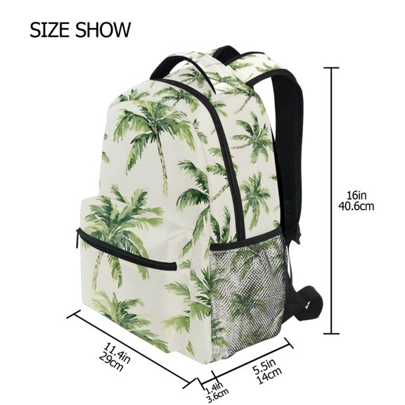 BZSMCE Backpack Schoolbag 15L/18L 2-SIZE Watercolor Green Palm Tree Pattern Pattern For the Backbags