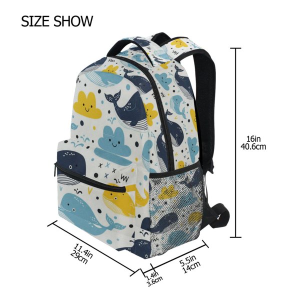 BZSMCE Backpack Schoolbag 15L/18L 2-SIZE Whale Cloud Pattern Pattern For the Backbags