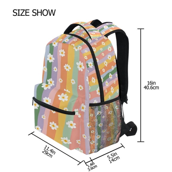 BZSMCE Backpack Schoolbag 15L/18L 2-SIZE White Flower Stripes Pattern Pattern For the Backbags