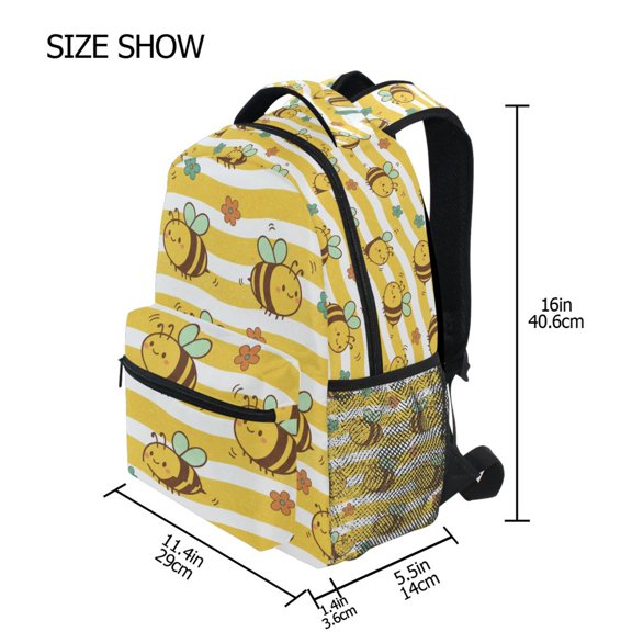 BZSMCE Backpack Schoolbag 15L/18L 2-SIZE Yellow Stripes Cute Bees and Flowers Pattern Pattern For the Backbags