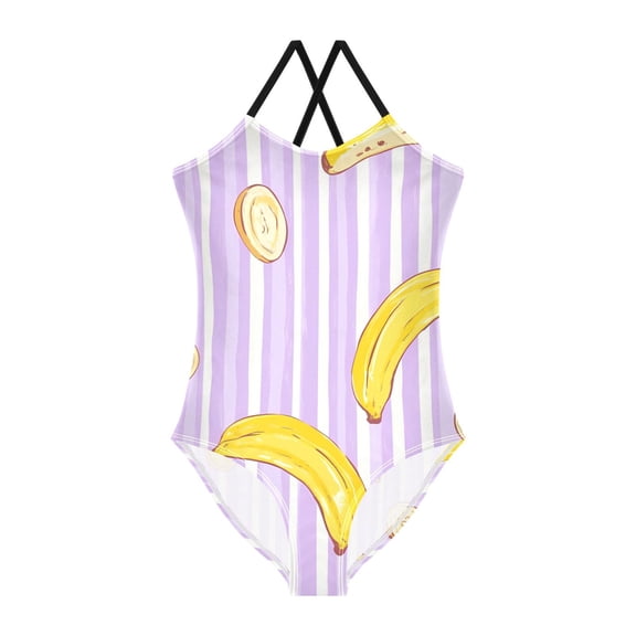 BZSMCE Banana Purple Stripes Background Pattern For One-Piece Swimsuit with Crisscross StrapsBanana Purple Stripes Background Pattern