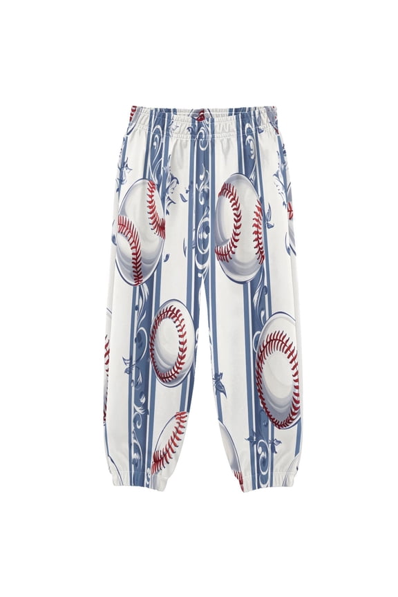 BZSMCE Baseball Blue and White Vertical Stripes Pattern Print Elastic Waist Jogger Pants Lightweight Wind Resistant Casual Athletic Trousers with Cuffed Ankles & Side Pockets