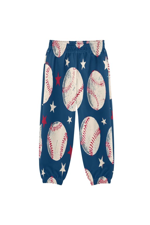 BZSMCE Baseball Pattern Print Elastic Waist Jogger Pants Lightweight Wind Resistant Casual Athletic Trousers with Cuffed Ankles & Side Pockets