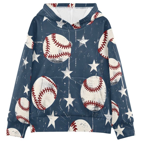 BZSMCE Baseball Print Hoodie Casual Pullover Sweatshirt With Kangaroo Pocket