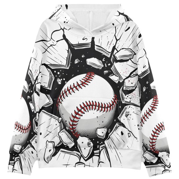BZSMCE Baseball Rupture Print Hoodie Casual Pullover Sweatshirt With Kangaroo Pocket