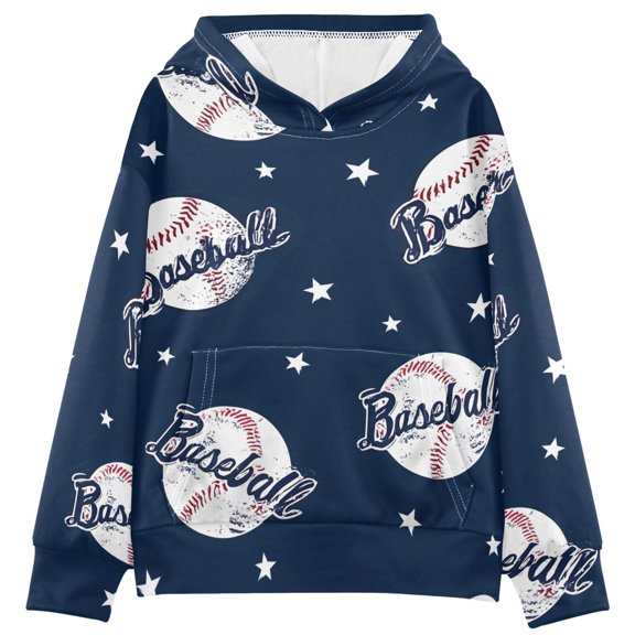 BZSMCE Baseball Star Pattern Print Hoodie Casual Pullover Sweatshirt With Kangaroo Pocket