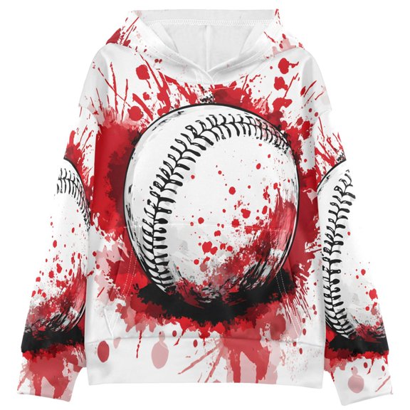 BZSMCE Baseball Themed Print Hoodie Casual Pullover Sweatshirt With Kangaroo Pocket